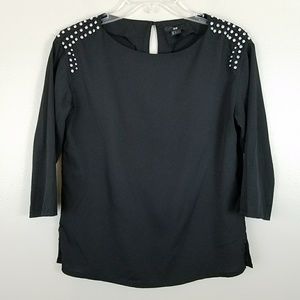 H&M Black Top Rhinestone Shoulder Keyhole Back 4